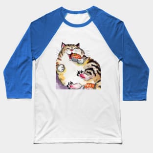 Rotund Kitty Eating Sushi Baseball T-Shirt